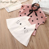 Humor Bear Baby Girls Clothes Sets 2019 Summer Dot flying sleeve top+strap dress+Headband 3-piece kids Children's Clothing Suit