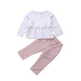 Cute Children Kids Baby Girls Clothes Ruffle Long Sleeve Tops T shirt Blouse with Plaid Pants Leggings Outfits 2Pcs Clothing Set