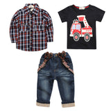 2018 Autumn Kids Boy Clothes Set 3 Pieces Suits Coat+plaid T-shirt+Jeans Children little casual boys clothing sets 2-8 Years