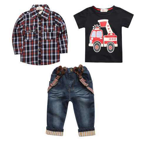 2018 Autumn Kids Boy Clothes Set 3 Pieces Suits Coat+plaid T-shirt+Jeans Children little casual boys clothing sets 2-8 Years