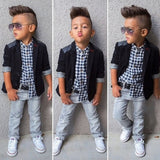 2018 Autumn Kids Boy Clothes Set 3 Pieces Suits Coat+plaid T-shirt+Jeans Children little casual boys clothing sets 2-8 Years