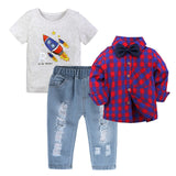 2018 Autumn Kids Boy Clothes Set 3 Pieces Suits Coat+plaid T-shirt+Jeans Children little casual boys clothing sets 2-8 Years