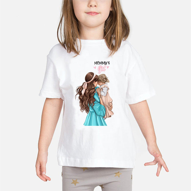 Super Mom Baby Girls T Shirt Mother and Baby Love Life Vogue Kawaii Printed T-Shirts Mommy's Love Kids White Clothing Child Tops