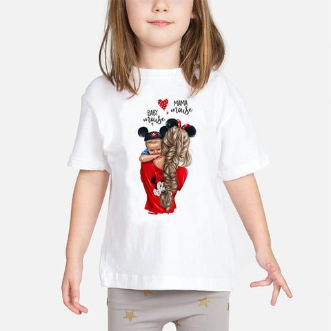 Super Mom Baby Girls T Shirt Mother and Baby Love Life Vogue Kawaii Printed T-Shirts Mommy's Love Kids White Clothing Child Tops