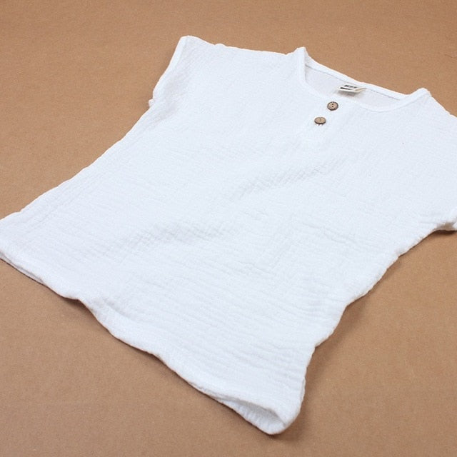 Linen 2018 Cotton Baby Boy Girl Summer T Shirts New Toddler Comfortable Tops Tee Children Clothing Kids Button 80-130CM Height