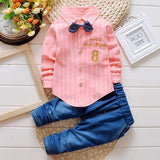 2017 Boys Spring Two Fake Clothing Sets Kids Boys Button Letter Bow Suit Sets Children Jacket + Pants 2 pcs Clothing Set Baby