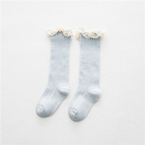 Free Shipping Children's Knee High Socks with Lace Cheap Stuff  Ruffle Socks Kid Princess Girls Baby Leg Warmers Cotton