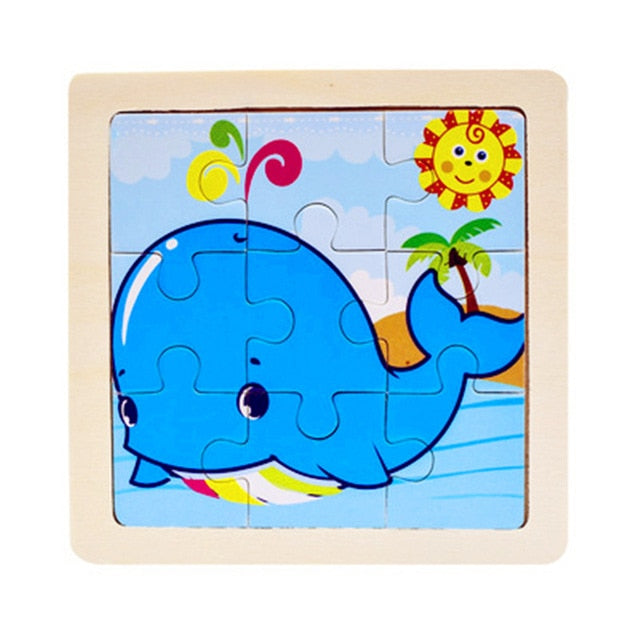 Mini Size 11*11CM Kids Toy Wood Puzzle  Wooden 3D Puzzle Jigsaw for Children Baby Cartoon Animal/Traffic Puzzles Educational Toy