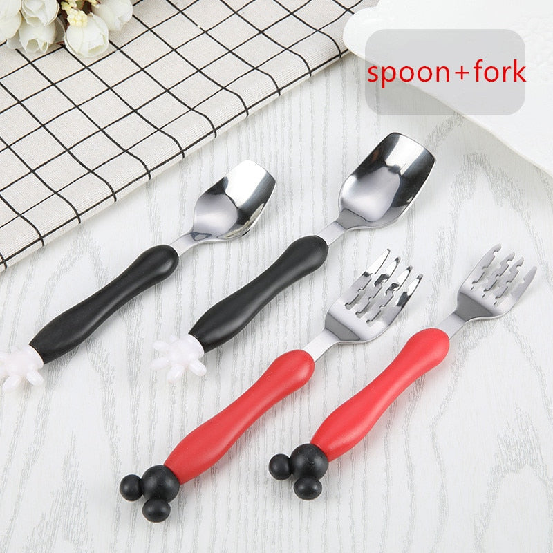 Baby Tableware 2pcs=Spoon+ Fork Set for Baby Safety Stainless Steel Feeding Flatware Children Kids Utensils Baby Cheap Stuff
