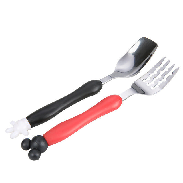 Baby Tableware 2pcs=Spoon+ Fork Set for Baby Safety Stainless Steel Feeding Flatware Children Kids Utensils Baby Cheap Stuff