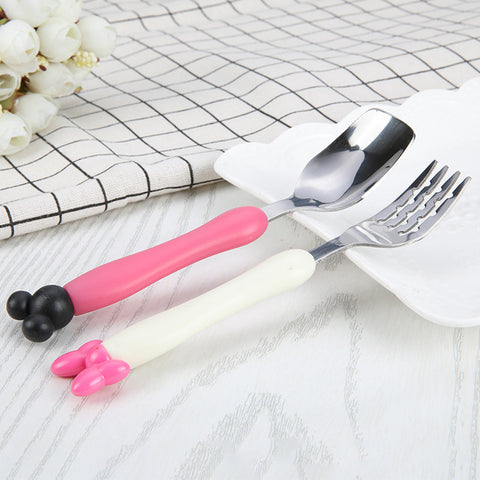Baby Tableware 2pcs=Spoon+ Fork Set for Baby Safety Stainless Steel Feeding Flatware Children Kids Utensils Baby Cheap Stuff
