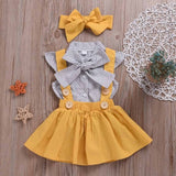 Humor Bear Baby Girls Clothes Sets 2019 Summer Dot flying sleeve top+strap dress+Headband 3-piece kids Children's Clothing Suit