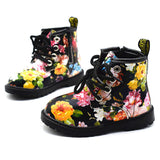 2019 Girls Boots Autumn Winter PU Leather Waterproof Kid Boots Shoes Zip Rome Flower Little Girl Martin Boots Fashion Baby Boots