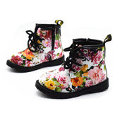 2019 Girls Boots Autumn Winter PU Leather Waterproof Kid Boots Shoes Zip Rome Flower Little Girl Martin Boots Fashion Baby Boots