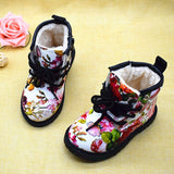2019 Girls Boots Autumn Winter PU Leather Waterproof Kid Boots Shoes Zip Rome Flower Little Girl Martin Boots Fashion Baby Boots