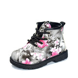 2019 Girls Boots Autumn Winter PU Leather Waterproof Kid Boots Shoes Zip Rome Flower Little Girl Martin Boots Fashion Baby Boots