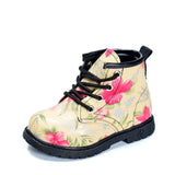 2019 Girls Boots Autumn Winter PU Leather Waterproof Kid Boots Shoes Zip Rome Flower Little Girl Martin Boots Fashion Baby Boots