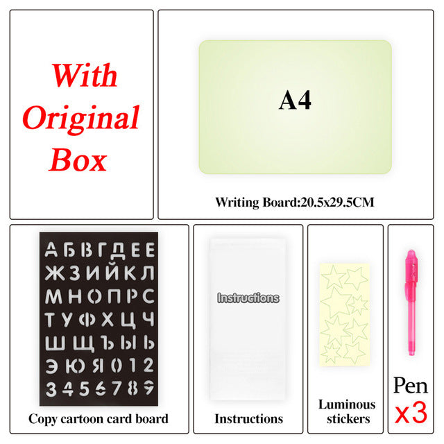 A4 Drawing Board Writing Magic Pen Educational Toy Draw Light Russian Language Kid With Night Noctilucent In Dark Children Funny