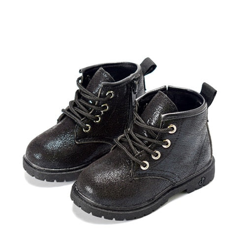 2019 Girls Boots Autumn Winter PU Leather Waterproof Kid Boots Shoes Zip Rome Flower Little Girl Martin Boots Fashion Baby Boots