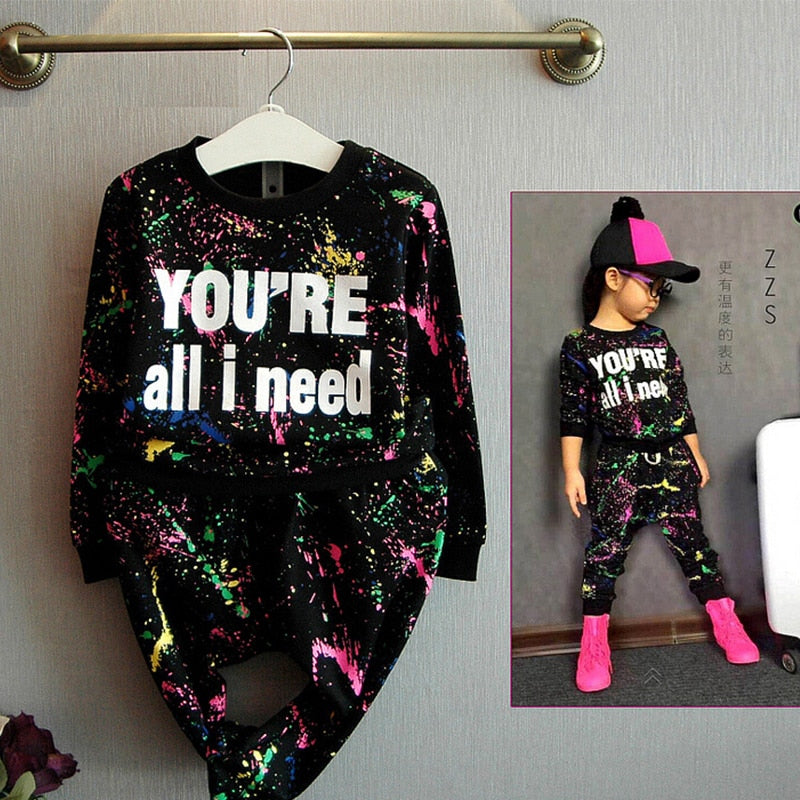 2019 new fashion girls tracksuit baby kids sport clothes set coloful letter printed children suit clothing set for 2-7years old
