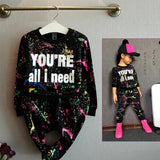2019 new fashion girls tracksuit baby kids sport clothes set coloful letter printed children suit clothing set for 2-7years old