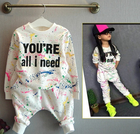 2019 new fashion girls tracksuit baby kids sport clothes set coloful letter printed children suit clothing set for 2-7years old