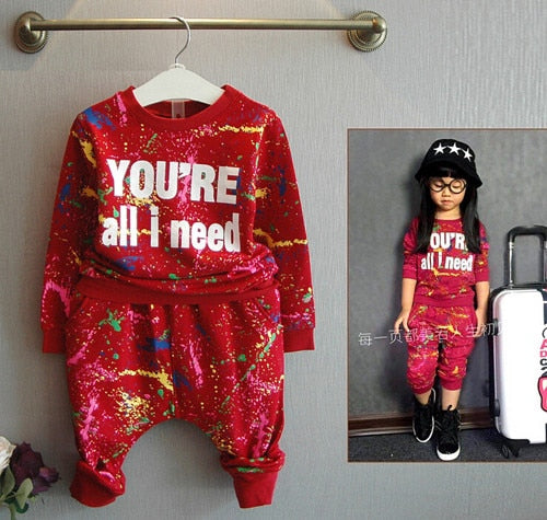 2019 new fashion girls tracksuit baby kids sport clothes set coloful letter printed children suit clothing set for 2-7years old