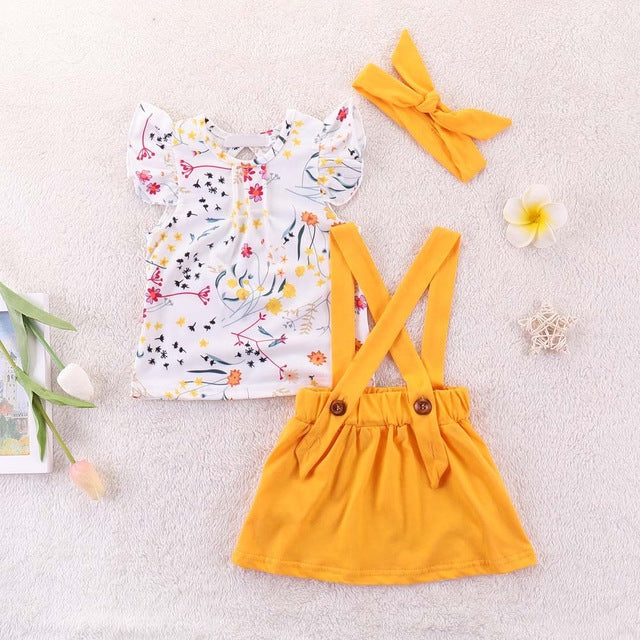 Humor Bear Baby Girls Clothes Sets 2019 Summer Dot flying sleeve top+strap dress+Headband 3-piece kids Children's Clothing Suit