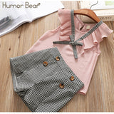 Humor Bear Baby Girls Clothes Sets 2019 Summer Dot flying sleeve top+strap dress+Headband 3-piece kids Children's Clothing Suit