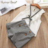 Humor Bear Baby Girls Clothes Sets 2019 Summer Dot flying sleeve top+strap dress+Headband 3-piece kids Children's Clothing Suit
