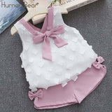 Humor Bear Baby Girls Clothes Sets 2019 Summer Dot flying sleeve top+strap dress+Headband 3-piece kids Children's Clothing Suit