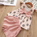 Humor Bear Baby Girls Clothes Sets 2019 Summer Dot flying sleeve top+strap dress+Headband 3-piece kids Children's Clothing Suit
