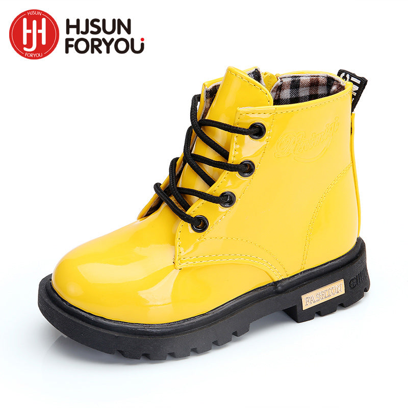 2019 New Winter Children Shoes PU Leather Waterproof Martin Boots Kids Snow Boots Brand Girls Boys Rubber Boots Fashion Sneakers