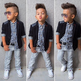 2018 Autumn Kids Boy Clothes Set 3 Pieces Suits Coat+plaid T-shirt+Jeans Children little casual boys clothing sets 2-8 Years