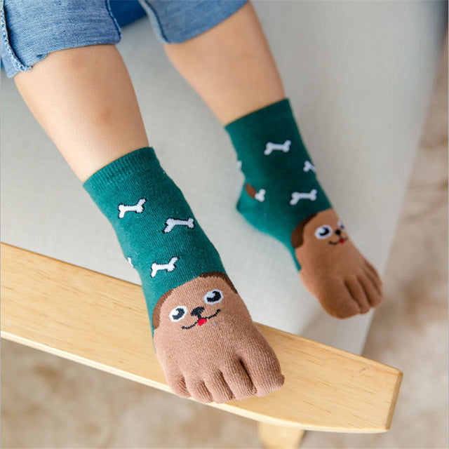Newest Kawaii Children Socks 5 Color Cotton Animal Boys Girls Socks Cheap Stuff Toe Socks for Kids Five Finger Socks 3-7T/7-12T