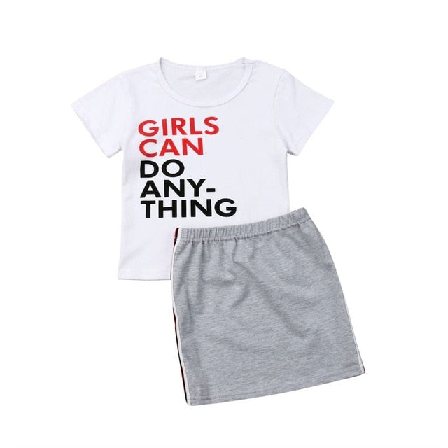 2019 School Style Kids Baby Girls Clothes Set Cotton Casual T shirt Skirt 2PCS Children Clothing Beach Party Girls Dresses 1-6Y