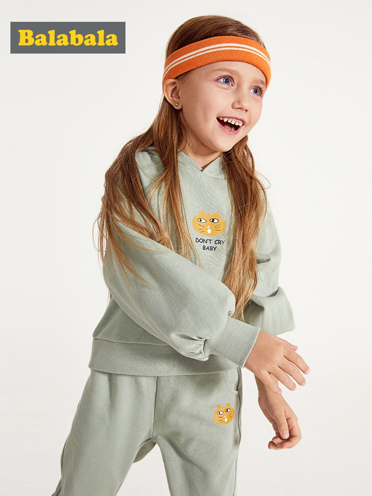 Balabala Kids Girls 2-Piece Graphic Hooded Sweatshirt Tops + Pull On Sports Pants Set Children Toddler Girl Spring Clothing Set
