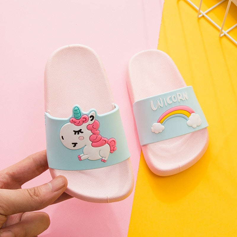 Unicorn Slippers for Boy Girl Rainbow Shoes 2019 Summer Toddler Animal Kids Indoor Baby Slippers PVC Cartoon Kids Slippers